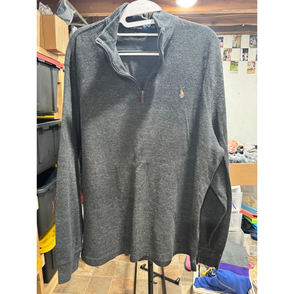 Polo Ralph Lauren Mens Estate Rib Quarter Zip Pullover Sweater Charcoal Grey XL